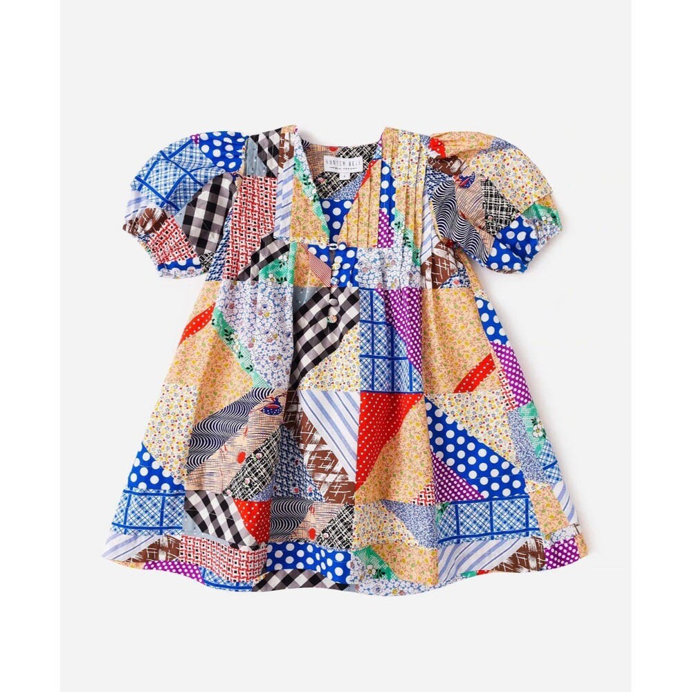 Hunter Bell New York Girls Size 10 Patchwork Quilt Print Puff Sleeve Dress EUC